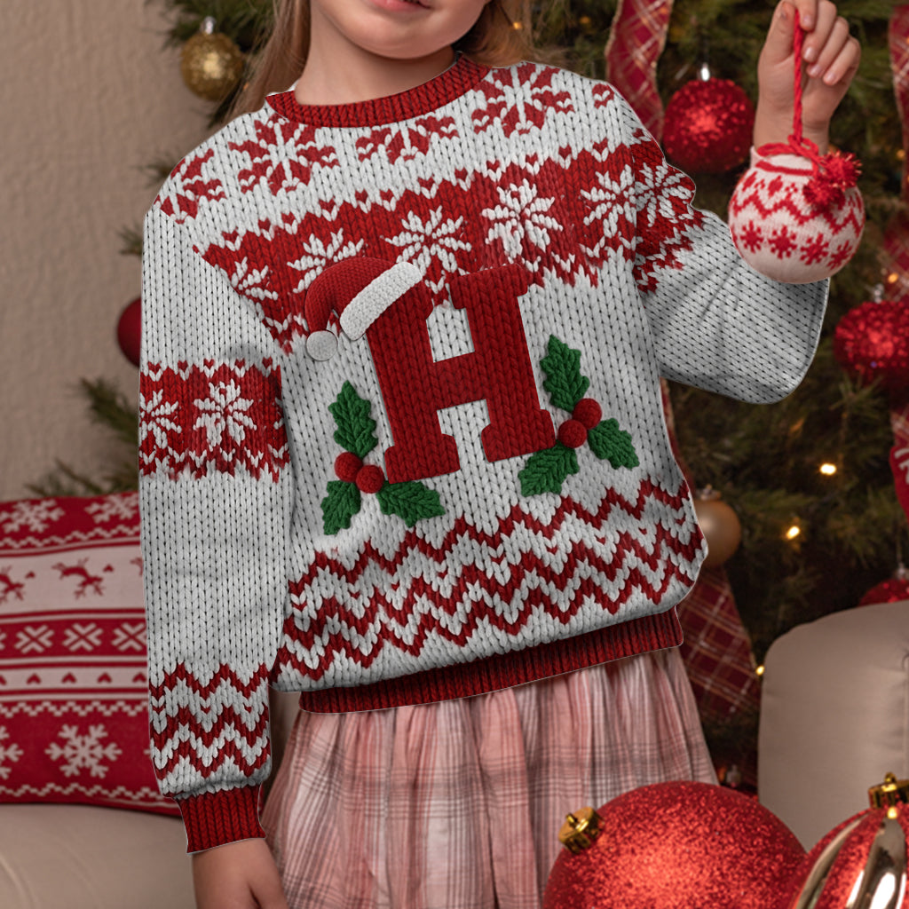 Merry Christmas Initial Letter - Personalized Family Ugly Sweater