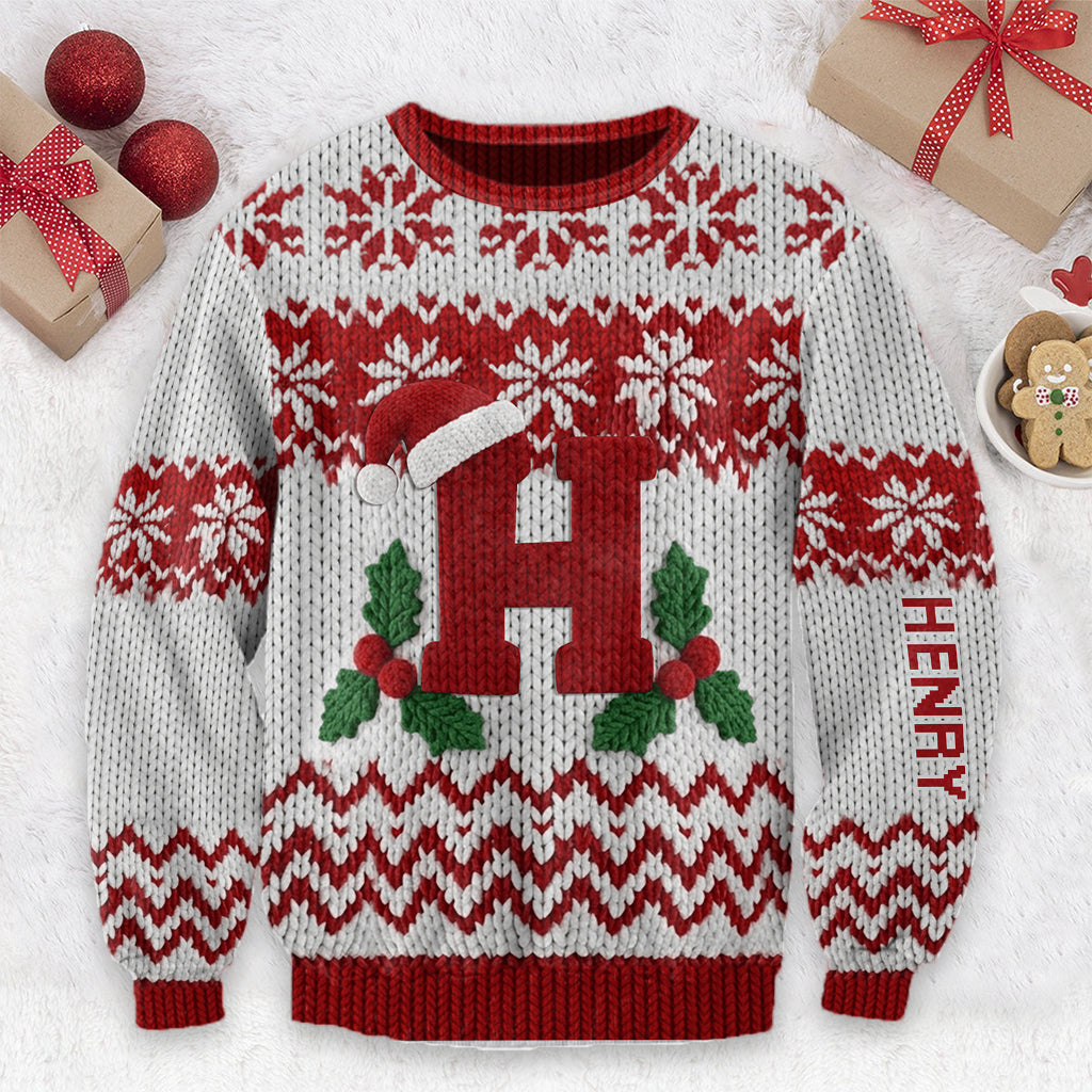 Merry Christmas Initial Letter - Personalized Family Ugly Sweater