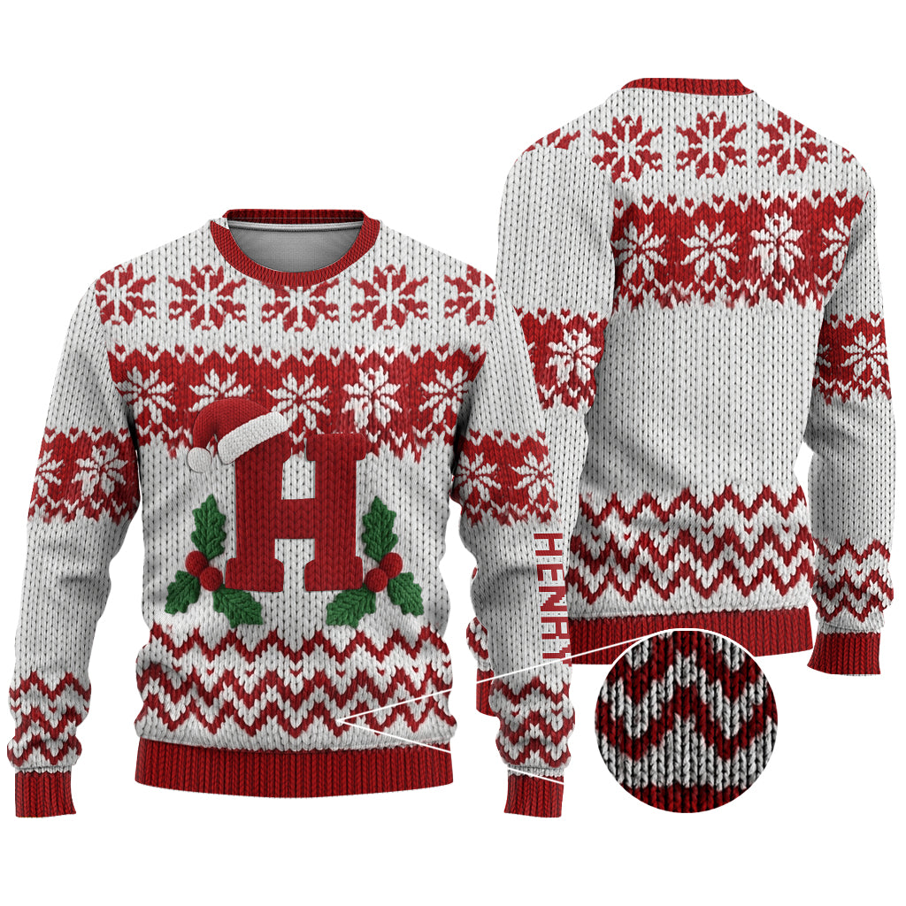 Merry Christmas Initial Letter - Personalized Family Ugly Sweater