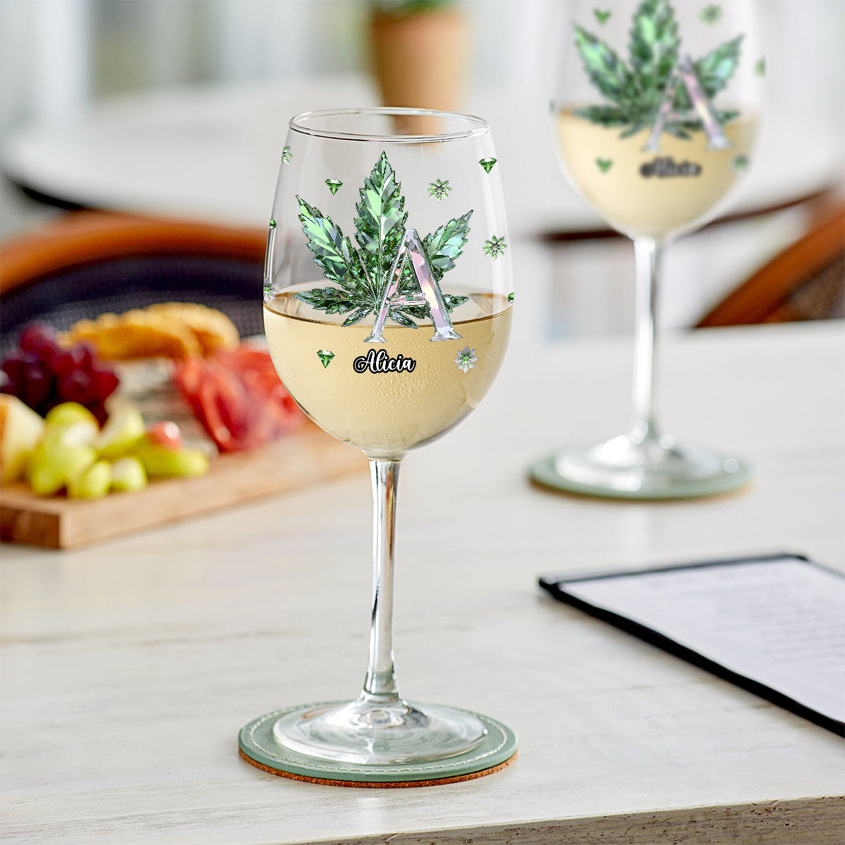 Stoned Alphabet - Personalized Weed Wine Glass With Long Stem