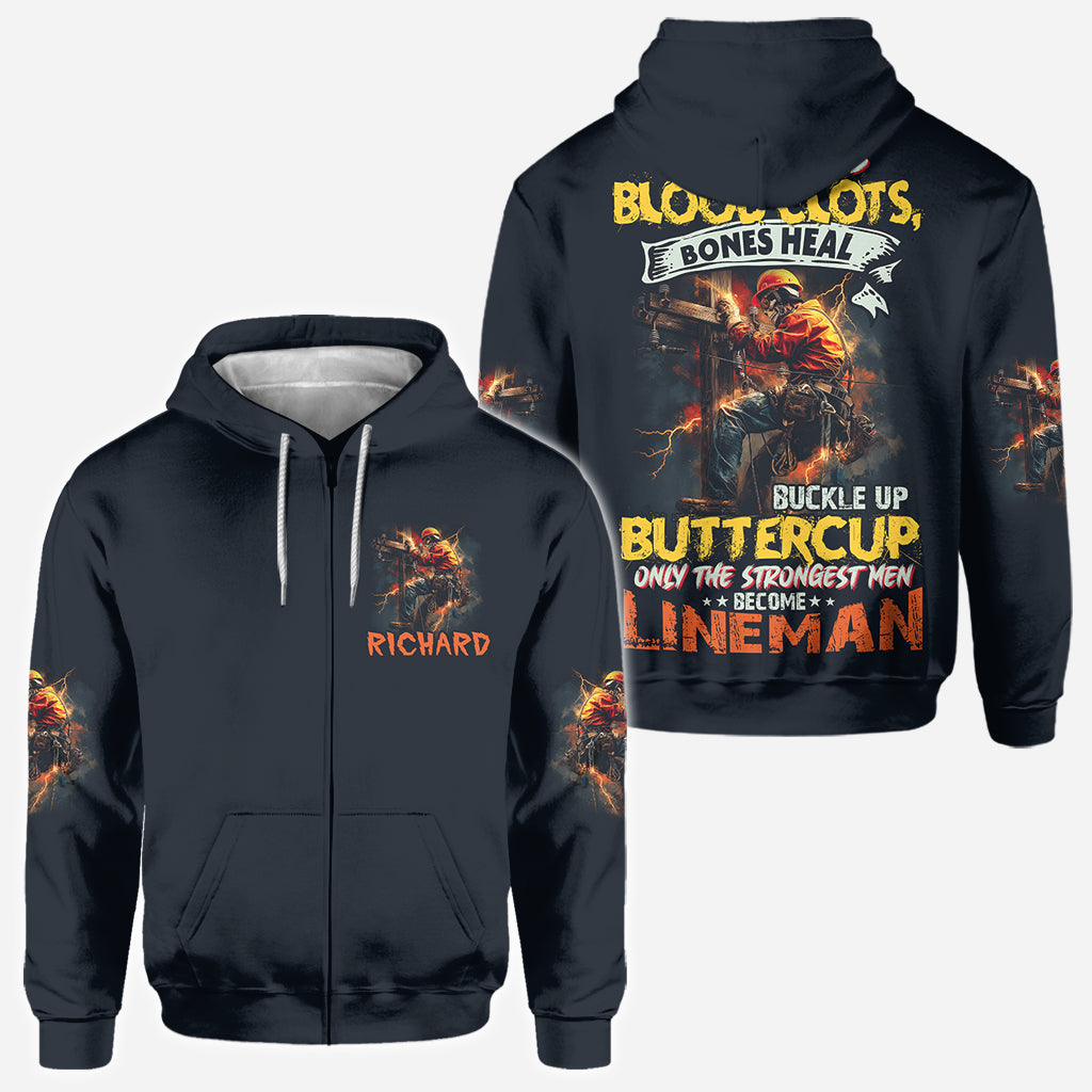 Only The Strongest Men Become Lineman - Personalized Lineman All Over Shirt