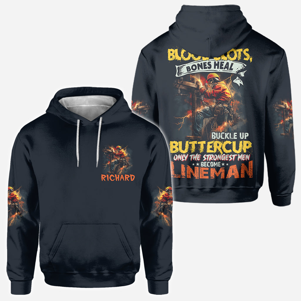 Only The Strongest Men Become Lineman - Personalized Lineman All Over Shirt