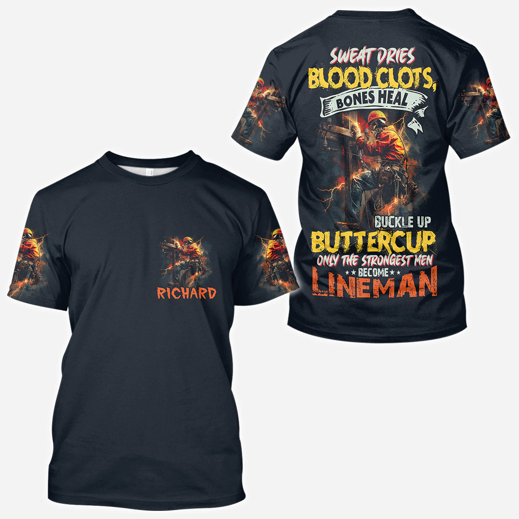 Only The Strongest Men Become Lineman - Personalized Lineman All Over Shirt