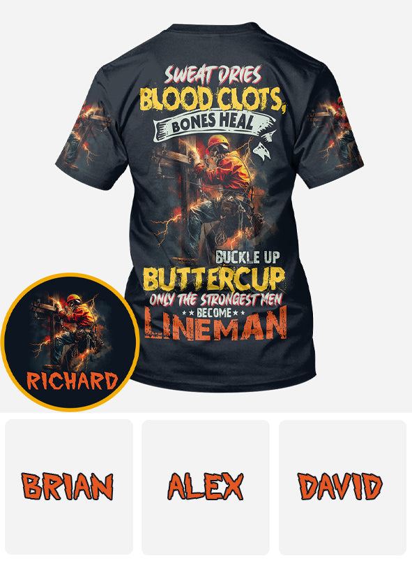 Only The Strongest Men Become Lineman - Personalized Lineman All Over Shirt