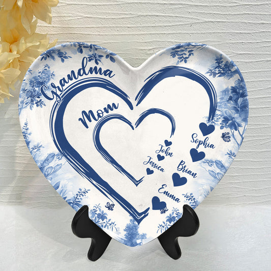 First Mom Now Grandma - Personalized Grandma Heart Shaped Plate