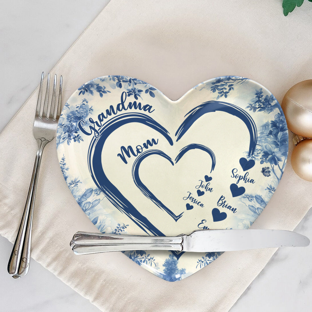 First Mom Now Grandma - Personalized Grandma Heart Shaped Plate