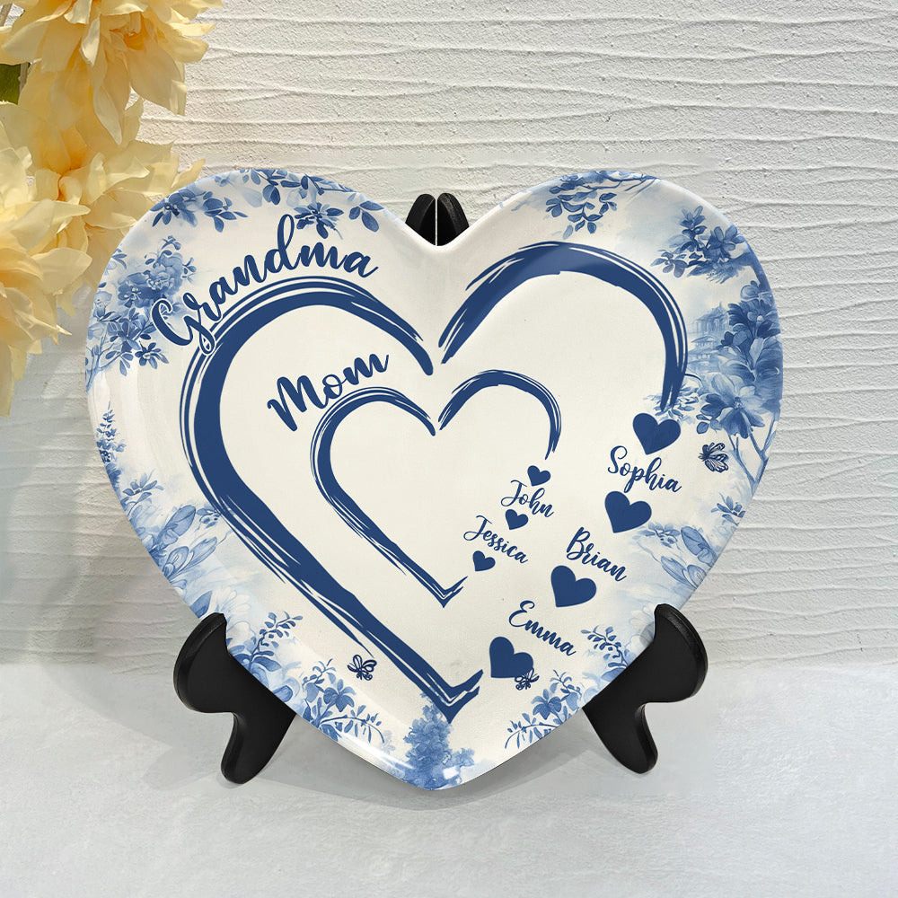 First Mom Now Grandma - Personalized Grandma Heart Shaped Plate
