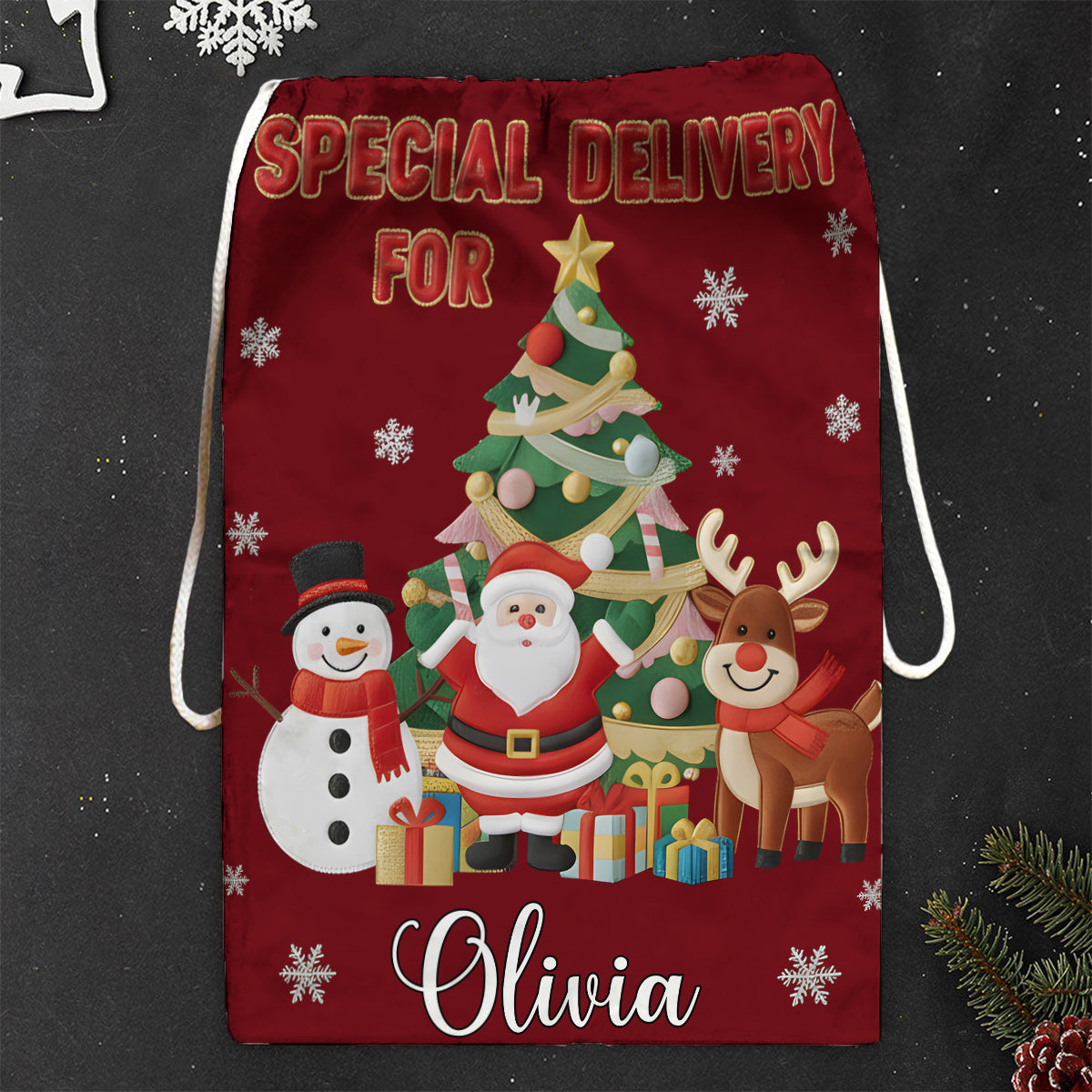 Special Delivery Christmas Eve Sack - Personalized Family Drawstring Tote Bag