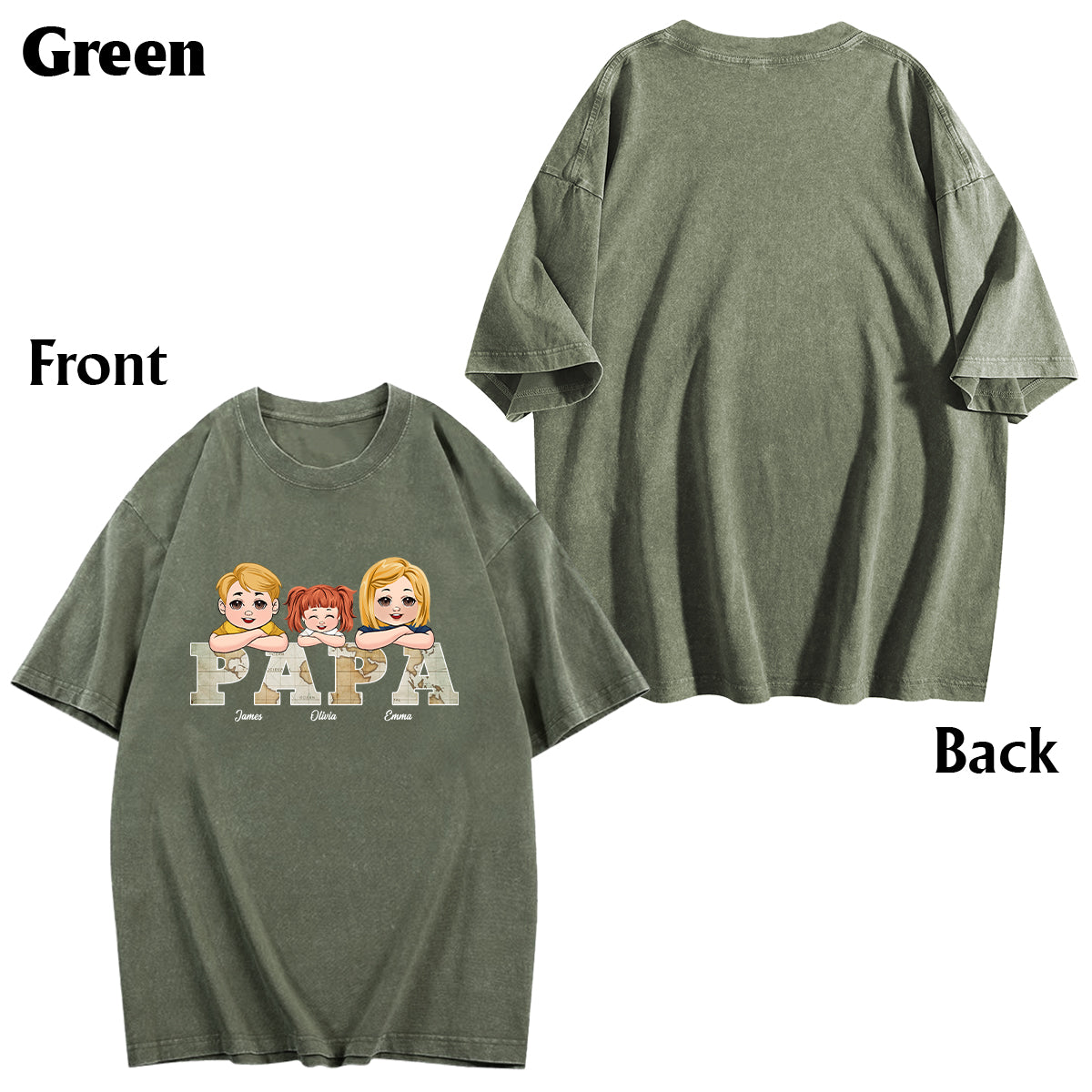 Vintage Map Papa Title - Personalized Father Wash T-shirt