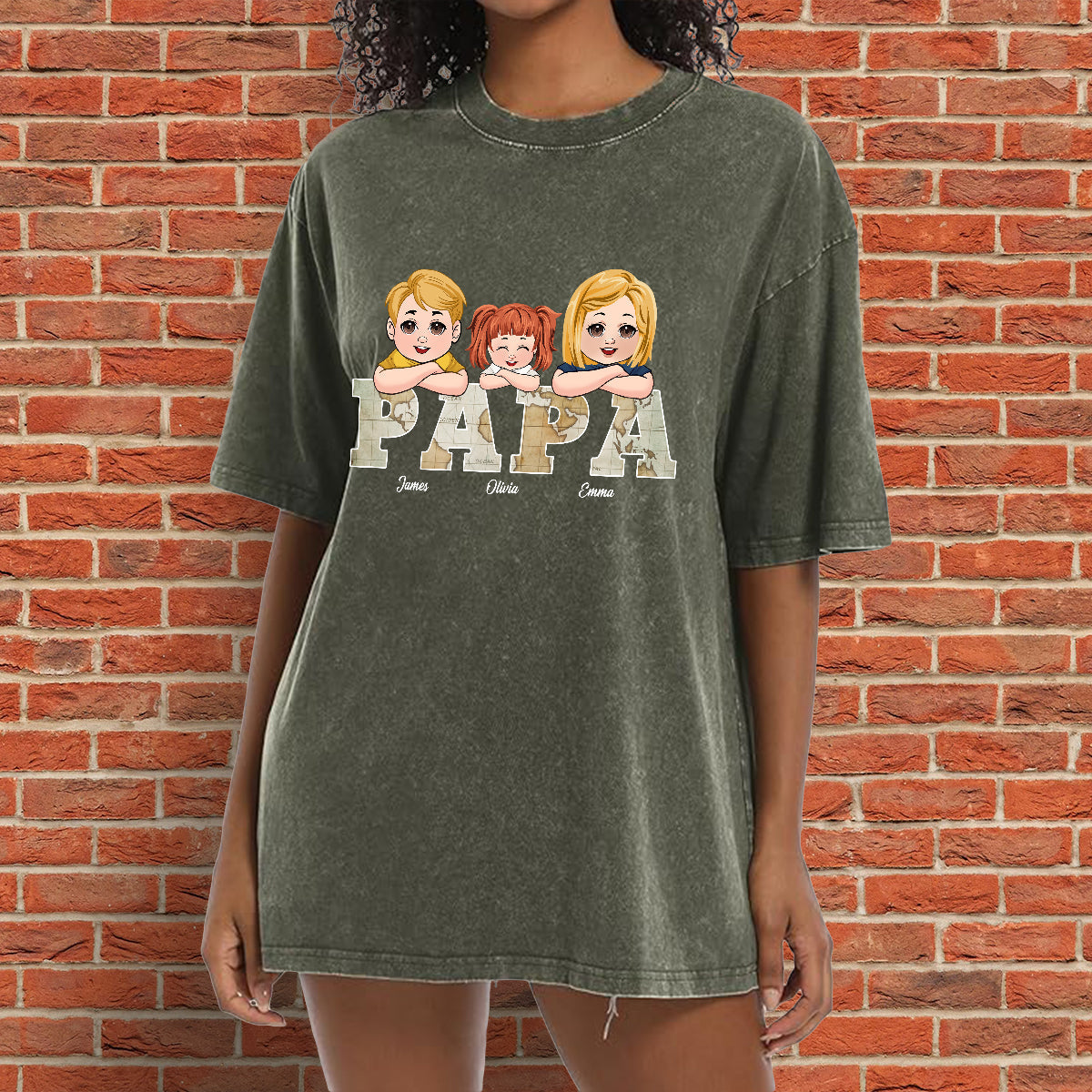 Vintage Map Papa Title - Personalized Father Wash T-shirt