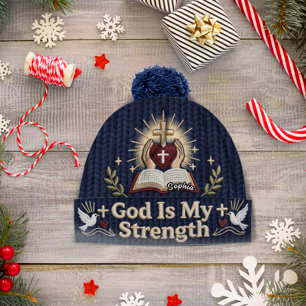 God Is My Strength - Personalized Christian Beanie Hat