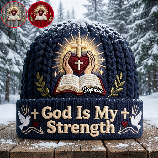 God Is My Strength - Personalized Christian Beanie Hat