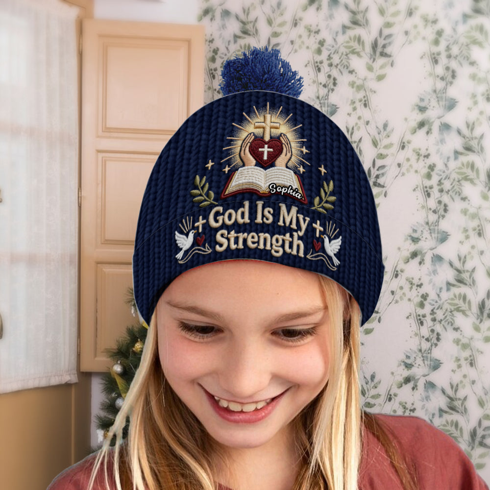 God Is My Strength - Personalized Christian Beanie Hat