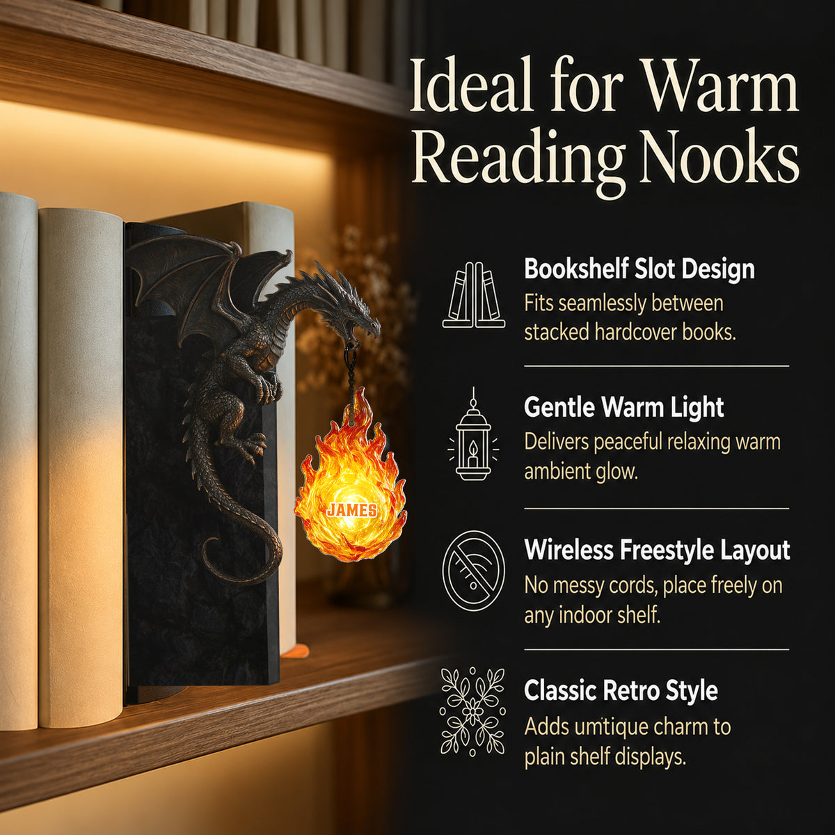 Dragon Lovers Gift - Personalized Dragon Bookshelf Lamp
