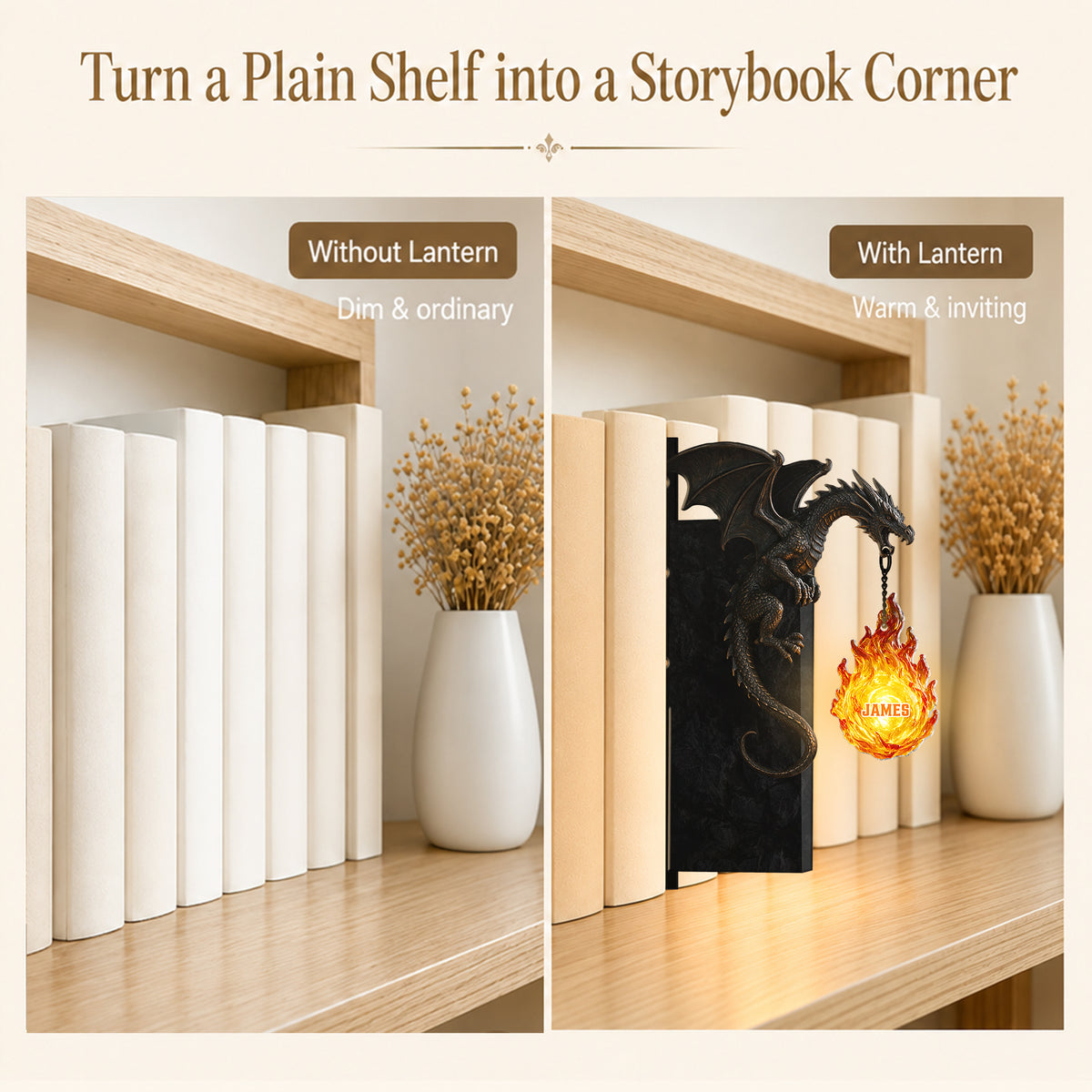 Dragon Lovers Gift - Personalized Dragon Bookshelf Lamp