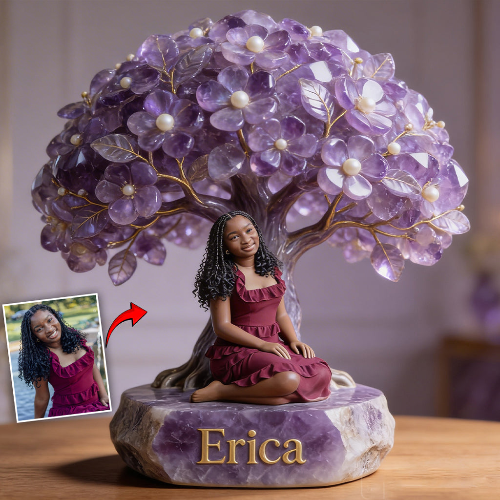 Any Photo Birthstone Style Flower Tree - Personalized Birth Stone Custom Shaped Acrylic Plaque