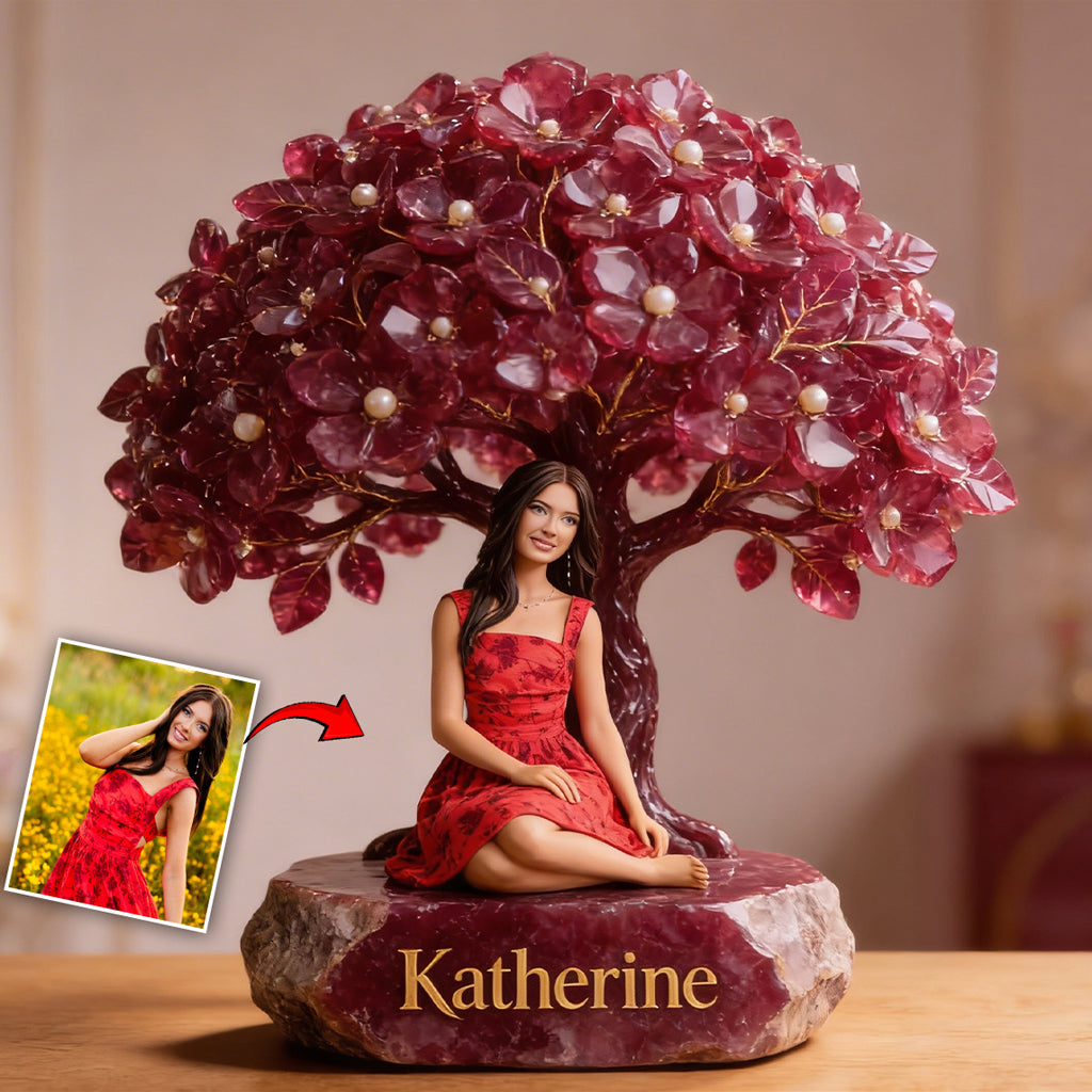 Any Photo Birthstone Style Flower Tree - Personalized Birth Stone Custom Shaped Acrylic Plaque