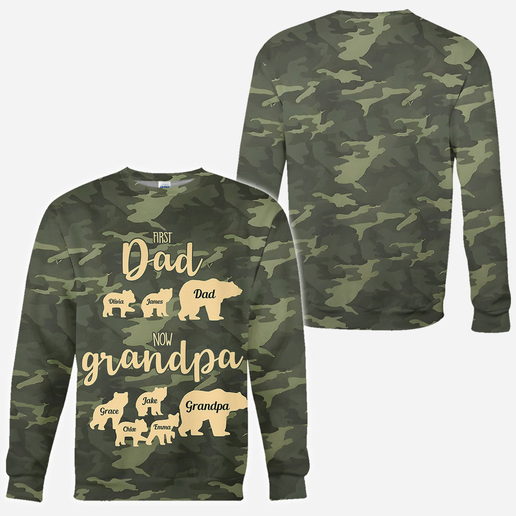 First Dad Now Grandpa Bear Camouflage - Personalized Grandpa All Over Shirt