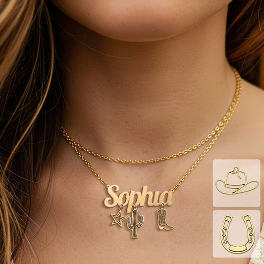 Cowgirl Era - Personalized Cowgirl Necklace With Charms