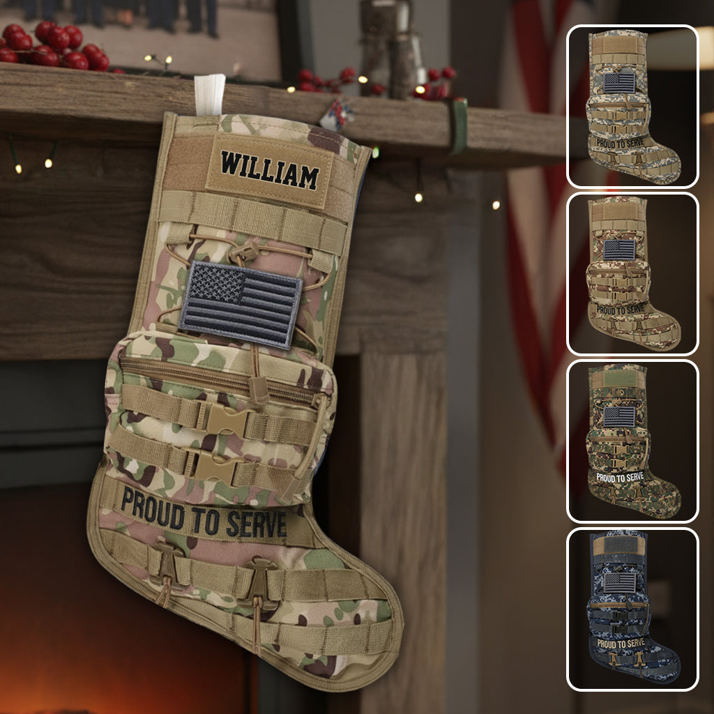 Proud To Serve - Personalized Veteran Shaped Christmas Stocking