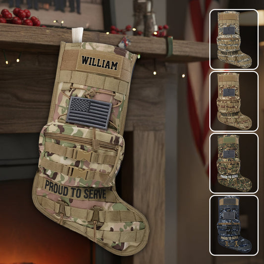 Proud To Serve - Personalized Veteran Shaped Christmas Stocking