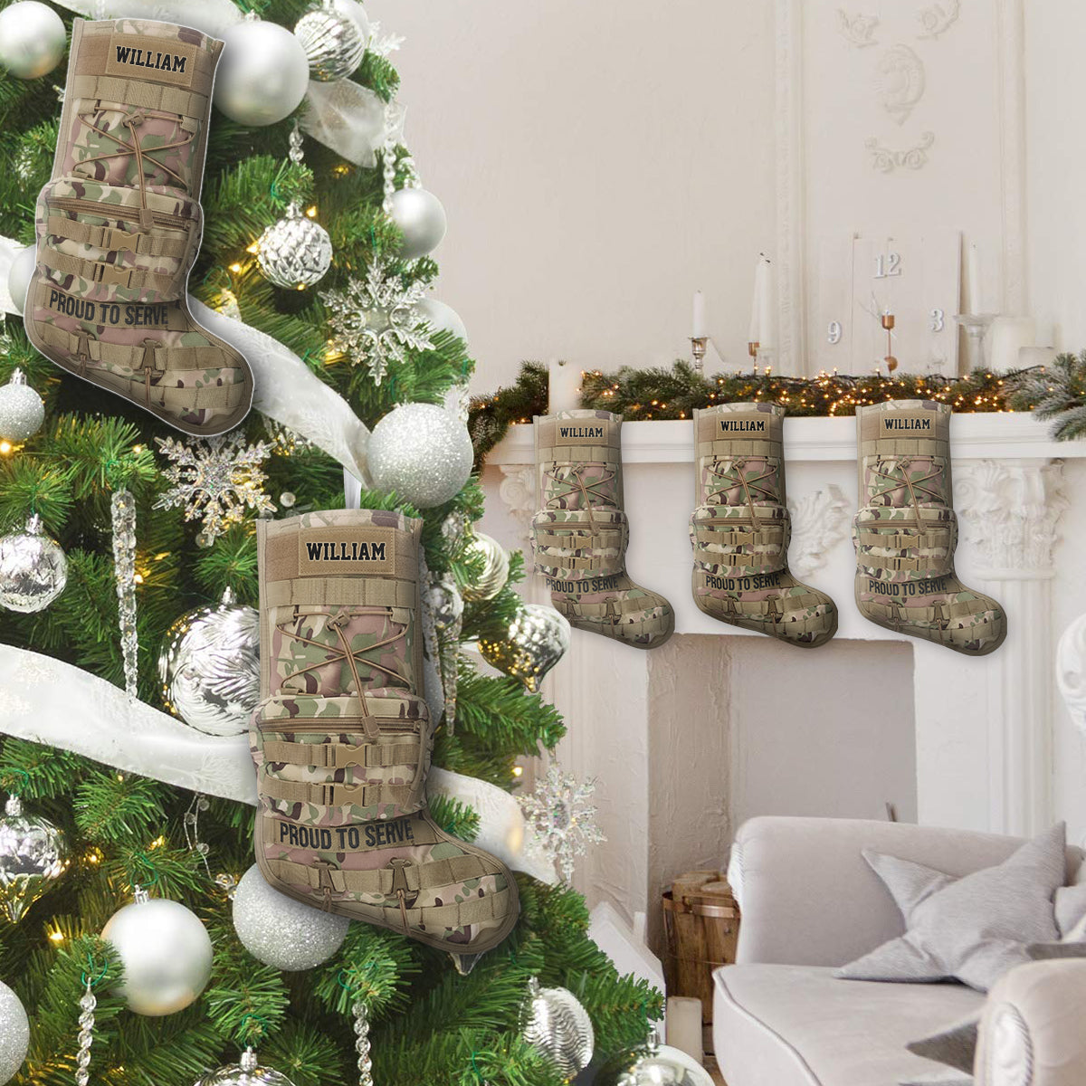 Proud To Serve - Personalized Veteran Shaped Christmas Stocking