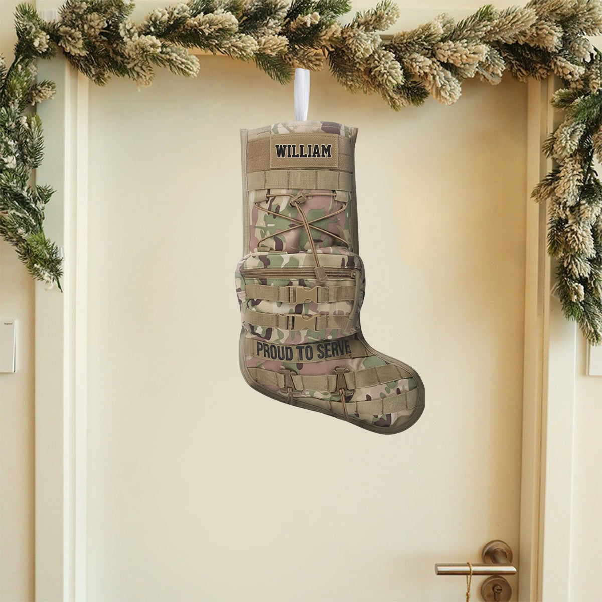 Proud To Serve - Personalized Veteran Shaped Christmas Stocking
