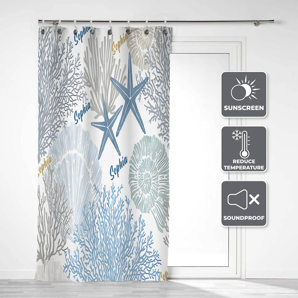 Coral Seashells Starfish - Personalized Sea Lover Blackout Window Curtain/ Drapes Set