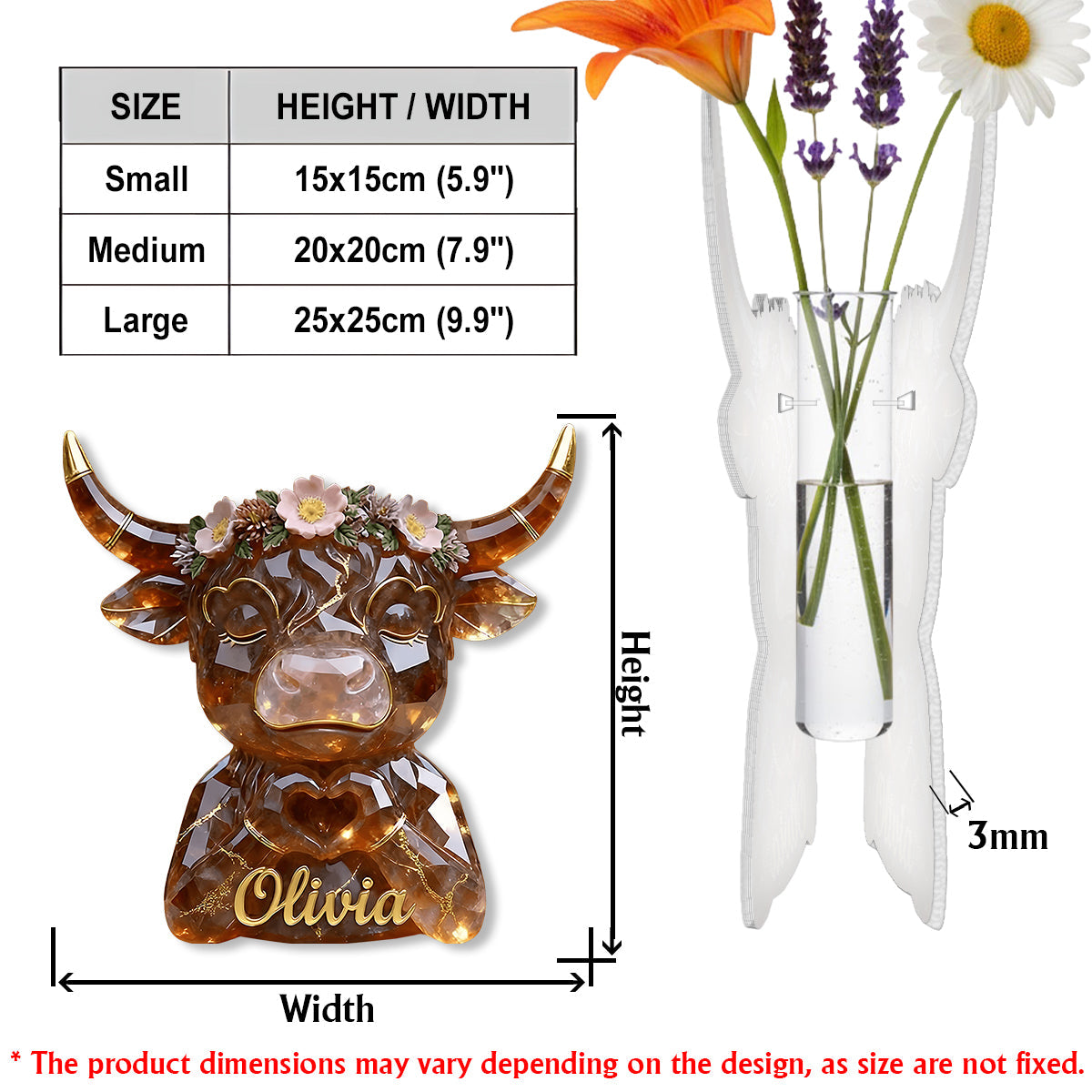 Heart Hands Highland Cow - Personalized Highland Cow Custom Shape Acrylic Flower Vase