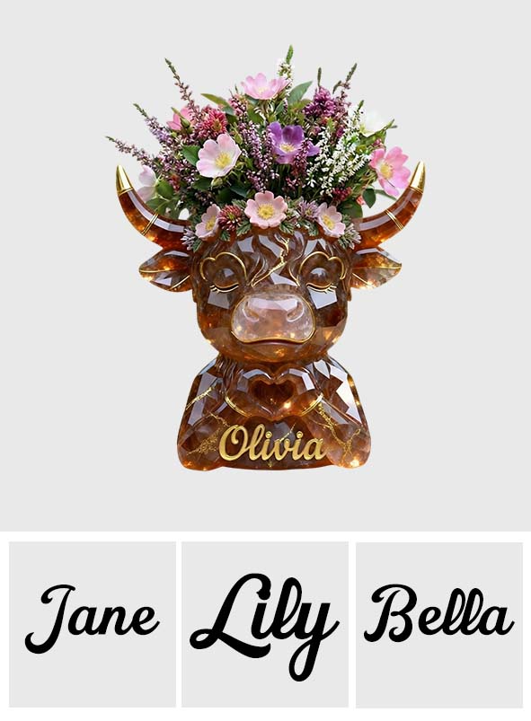 Heart Hands Highland Cow - Personalized Highland Cow Custom Shape Acrylic Flower Vase