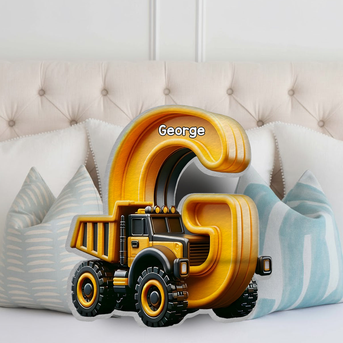 Cool Contruction - Personalized Kid Faux Fur Shaped Pillow