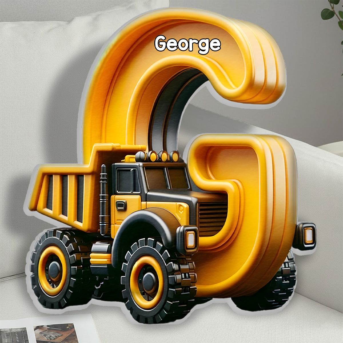 Cool Contruction - Personalized Kid Faux Fur Shaped Pillow