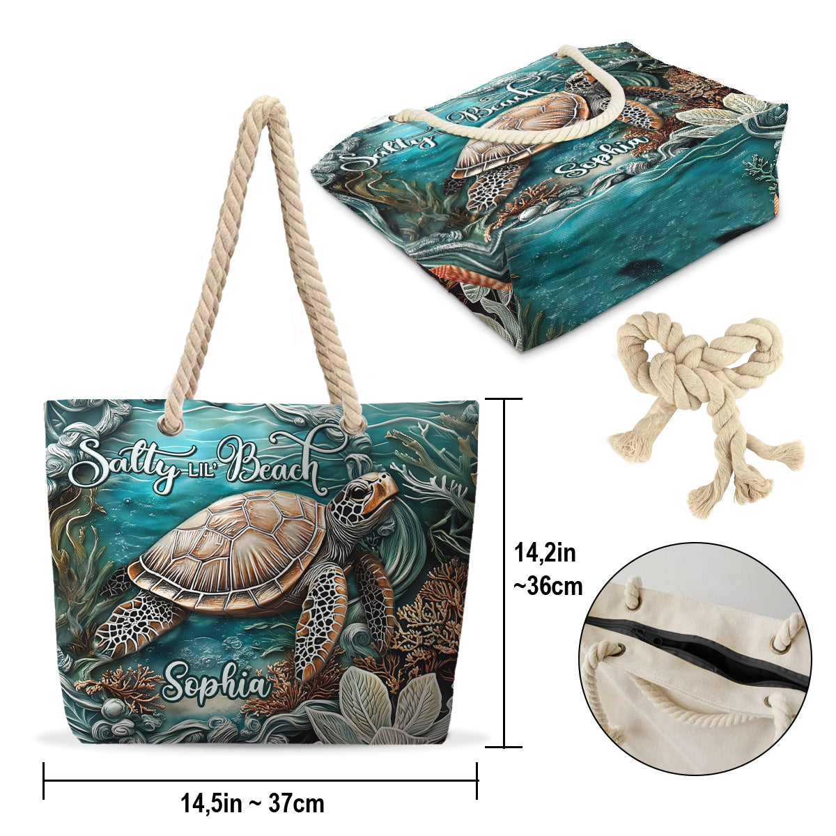 Salty Lil' Beach - Personalized Turtle Beach Bag