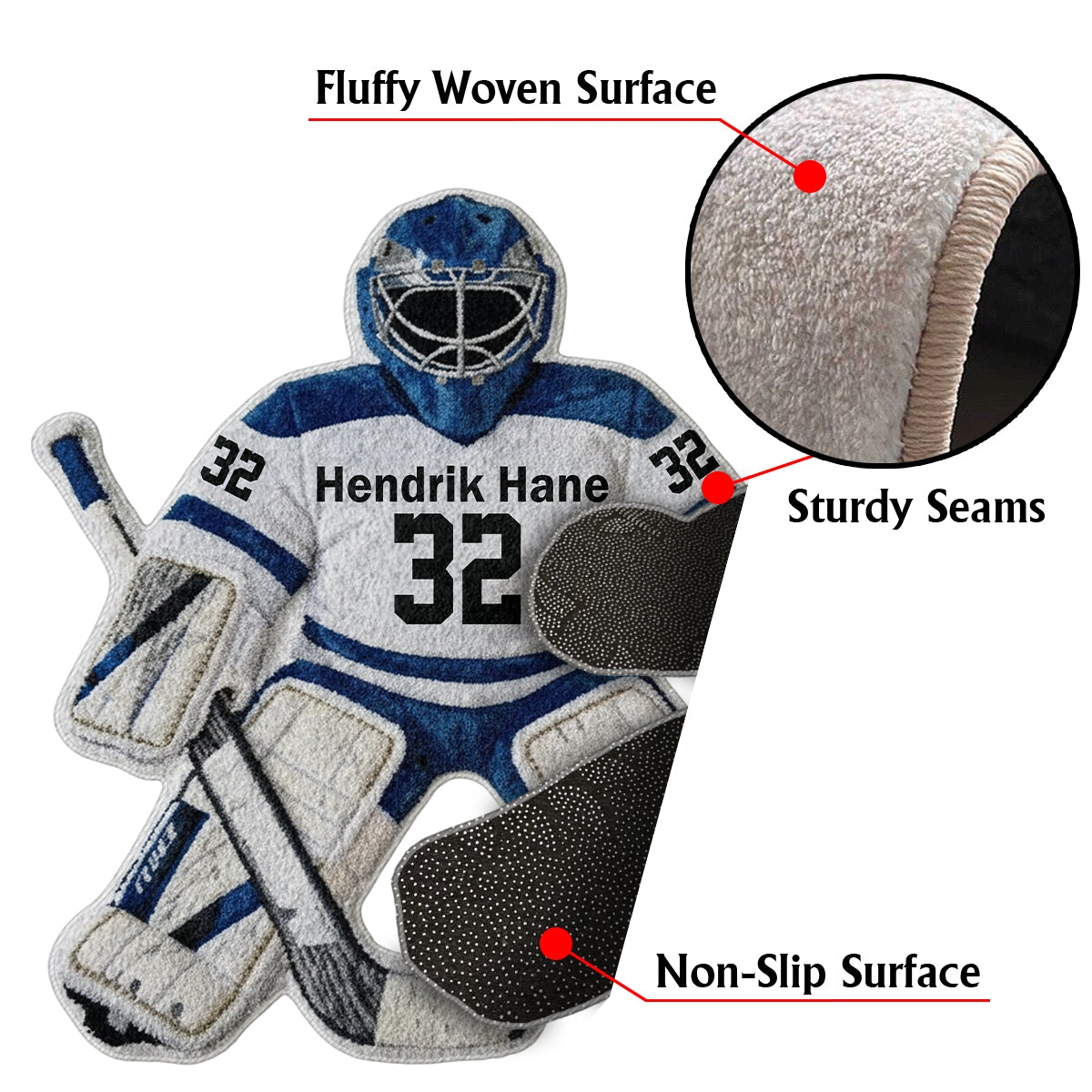 Love Hockey - Personalized Hockey Non-Slip Tufted Rug