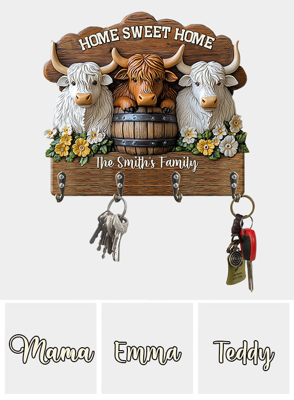 Home Sweet Home - Personalized Highland Cow Custom Shaped Key Rack