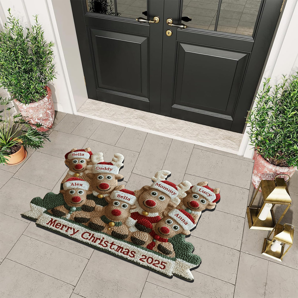 Cute Reindeer Holiday - Personalized Family Non-Slip Tufted Rug