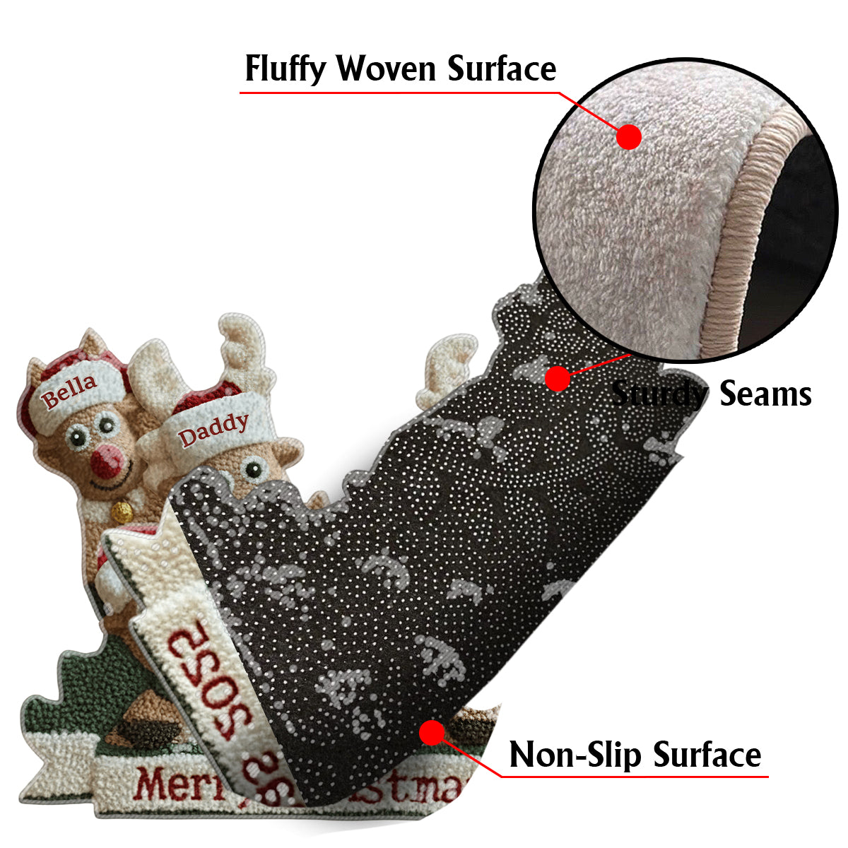 Cute Reindeer Holiday - Personalized Family Non-Slip Tufted Rug