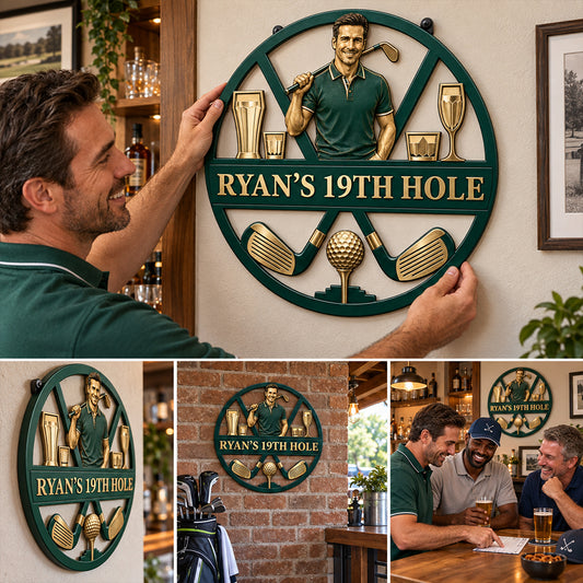 Custom Golf 19th Hole Decor - Personalized Golf 3D Printed Cut Metal Sign