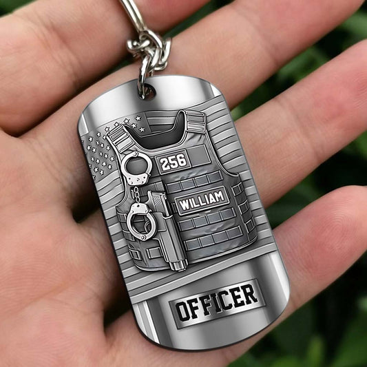 Serve And Protect - Personalized Police Officer Stainless Steel Keychain