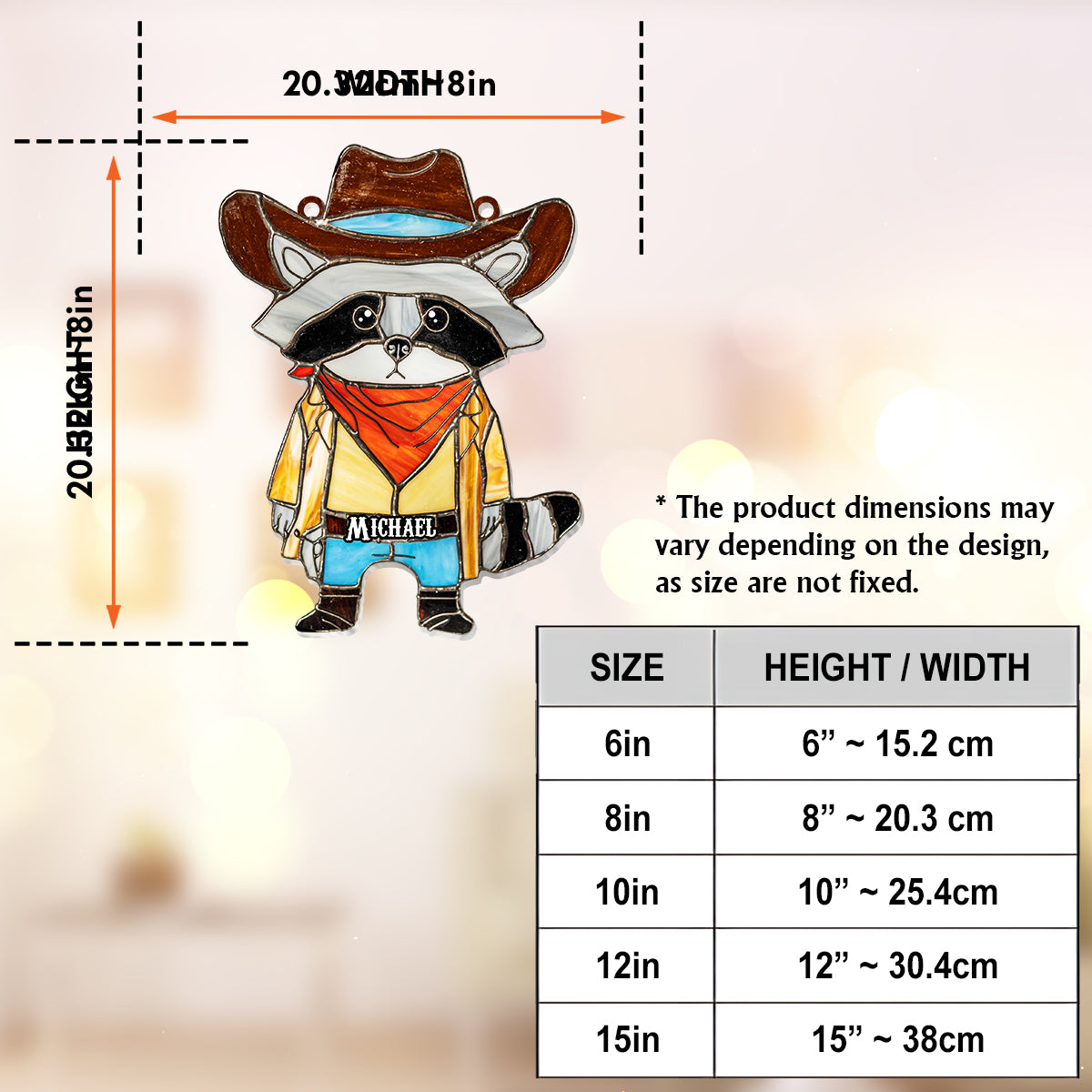 Cowboy Raccoon Stained Glass - Personalized Raccoon Window Hanging Suncatcher Ornament