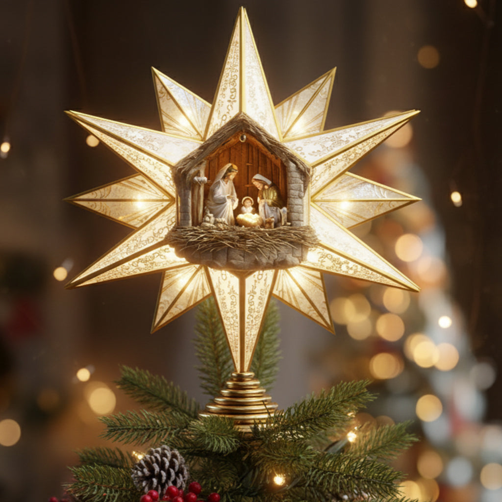 Star Of Bethlehem, Nativity Scene - Personalized Christian LED Light Tree Topper