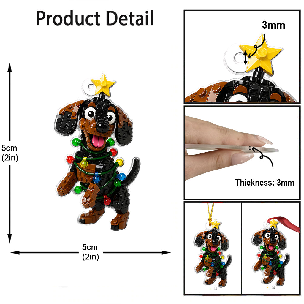 Cute Christmas Block Dog - Personalized Dog Custom Shaped Ornament