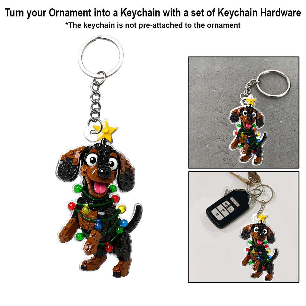 Cute Christmas Block Dog - Personalized Dog Custom Shaped Ornament