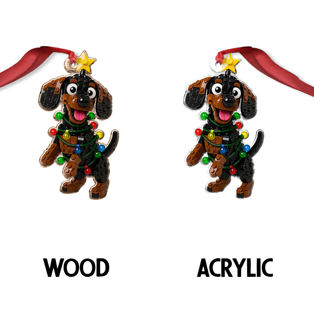 Cute Christmas Block Dog - Personalized Dog Custom Shaped Ornament