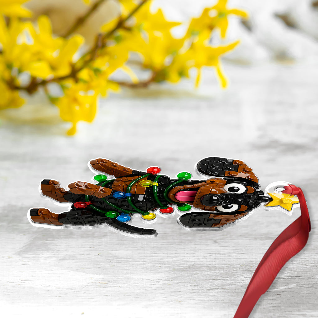 Cute Christmas Block Dog - Personalized Dog Custom Shaped Ornament