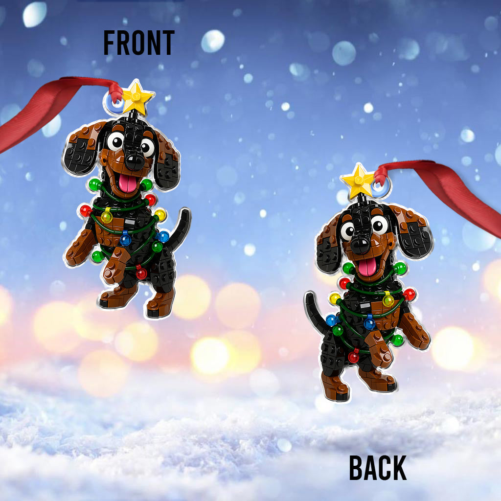 Cute Christmas Block Dog - Personalized Dog Custom Shaped Ornament