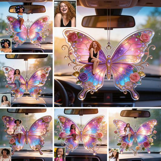 Self-love Gift, Butterfly Flower - Personalized Butterfly Car Ornament