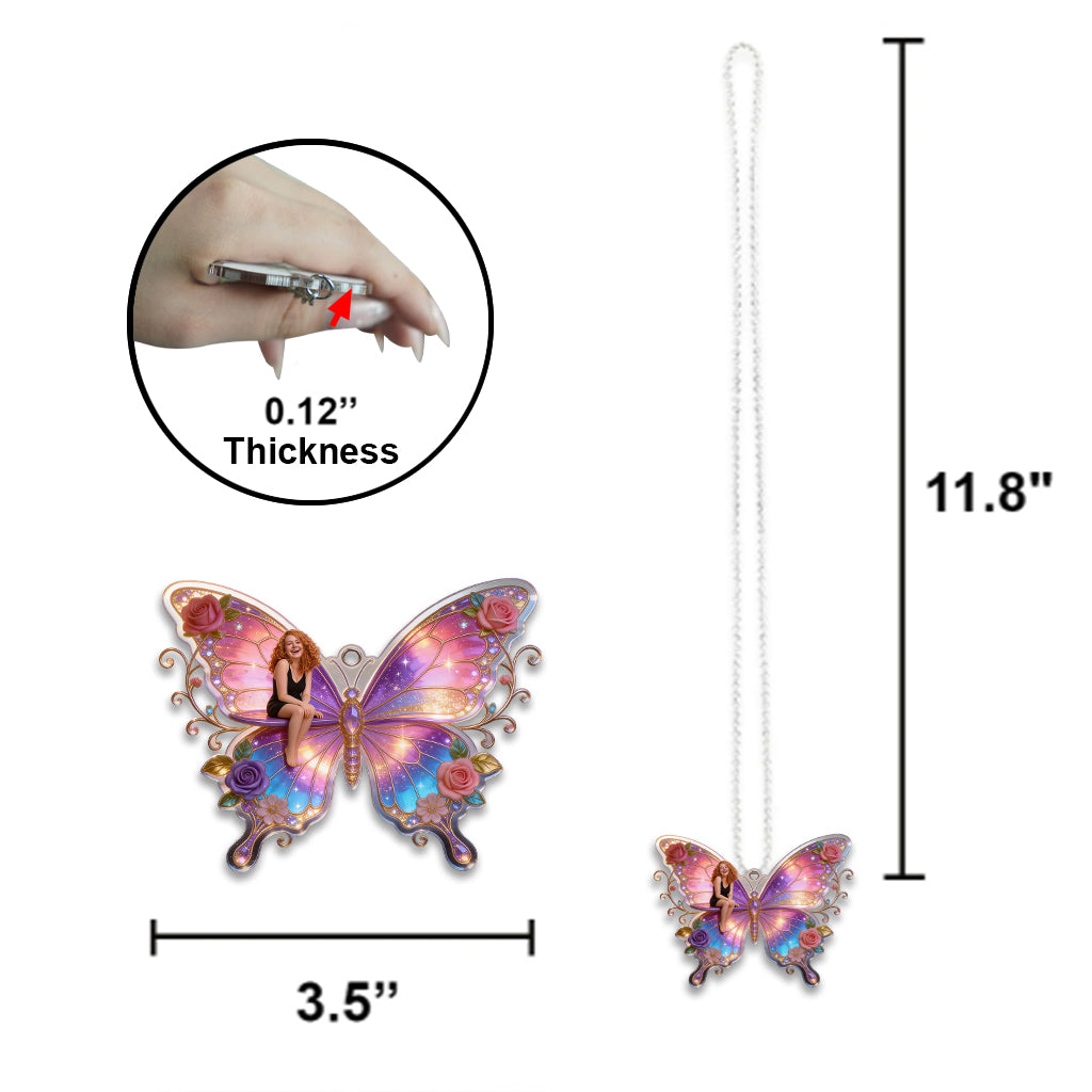 Self-love Gift, Butterfly Flower - Personalized Butterfly Car Ornament