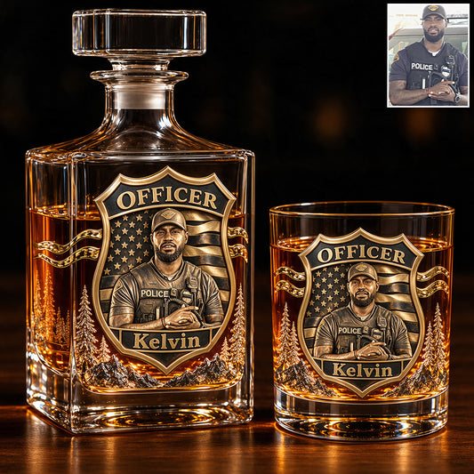 Proud Police - Personalized Police Officer Whiskey Decanter Set