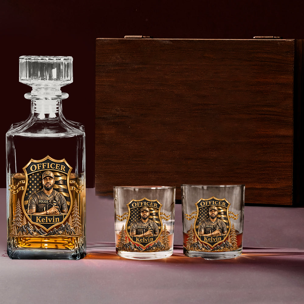 Proud Police - Personalized Police Officer Whiskey Decanter Set